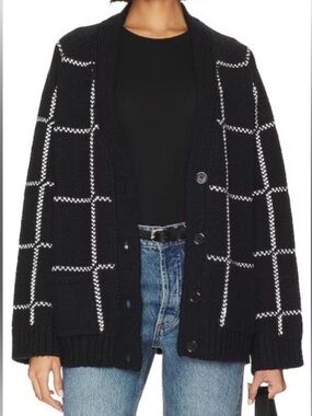 Anine Bing Kurt Cardigan in Black & White Plaid Large